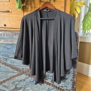 Signature by Robbie Bee Black Glitter Open Front Draped Cardigan Cape Large